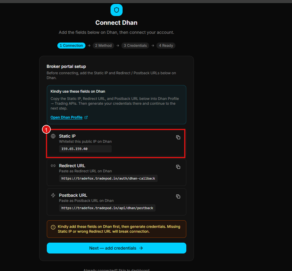 Static IP in TradePod