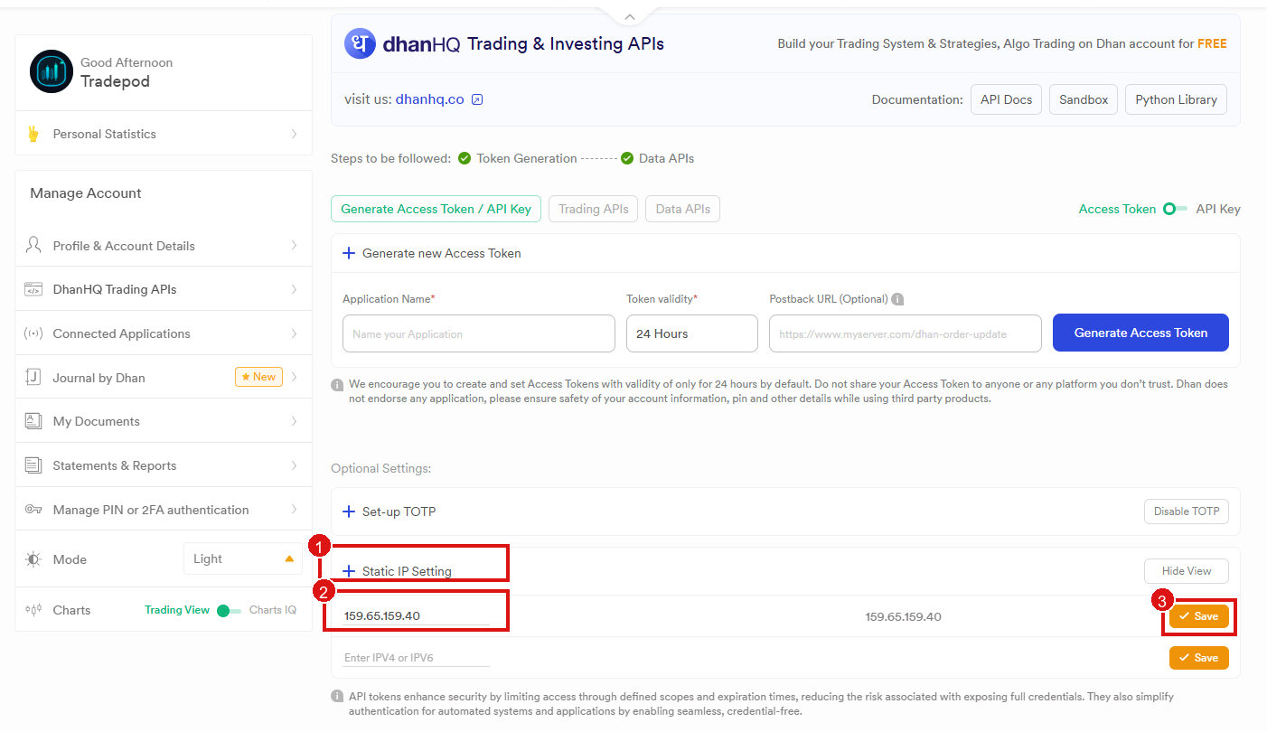Static IP Setting on Dhan