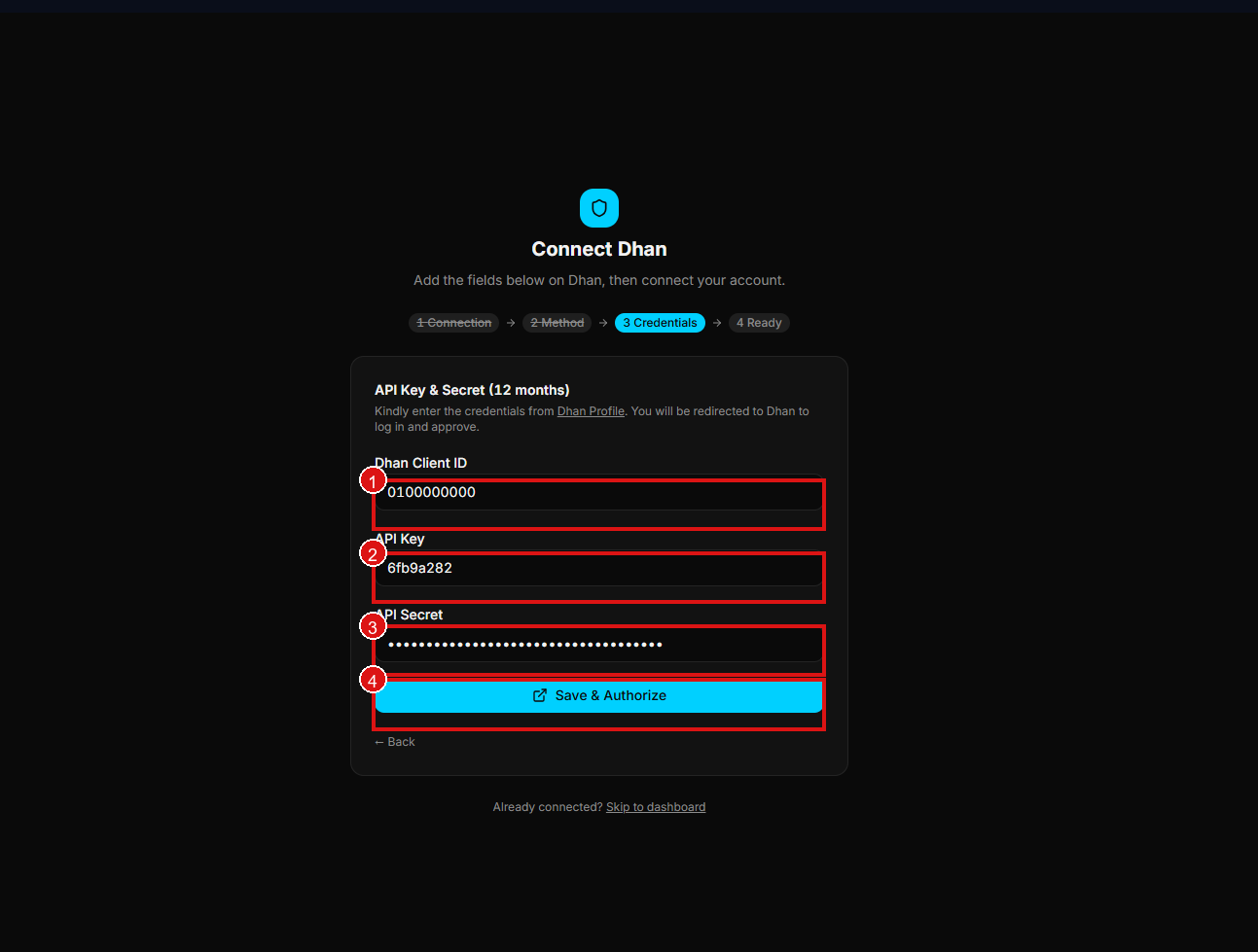 Enter credentials in TradePod