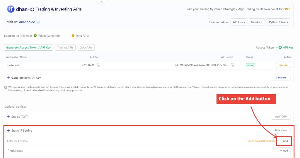 Click the Add button next to the IP address field