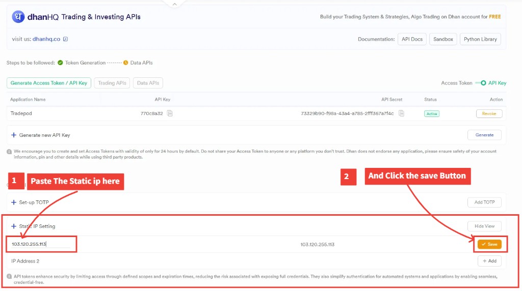 Paste the Static IP here and click Save